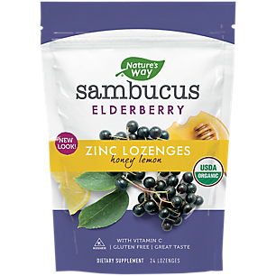 Organic Sambucus Elderberry Zinc Lozenges with Vitamin C - Honey Lemon (24 Lozenges)