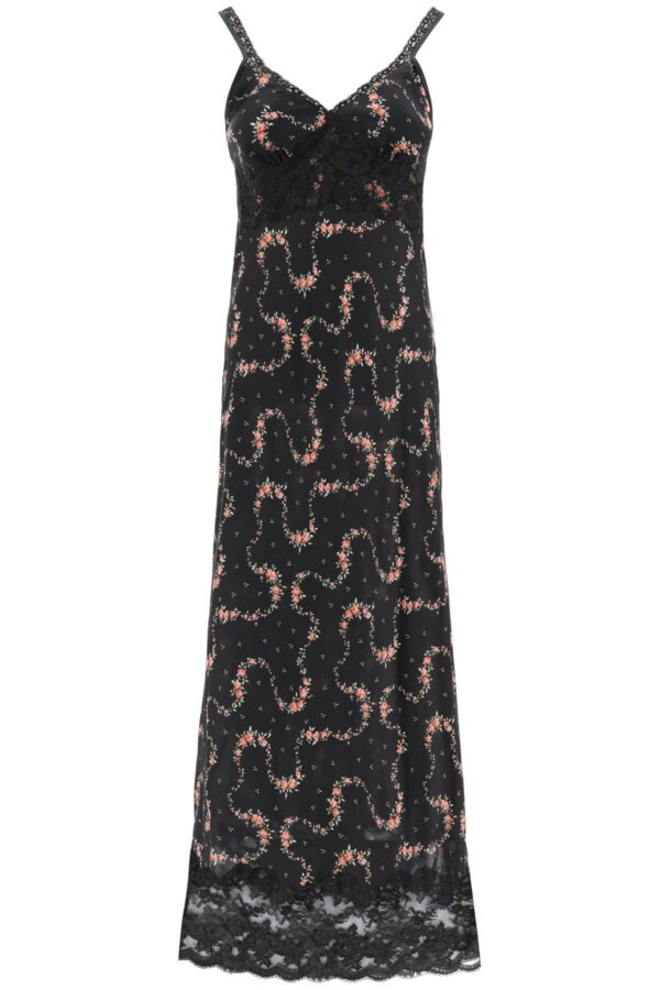 PACO RABANNE LONG FLORAL DRESS WITH LACE 36 Black, Green, Pink