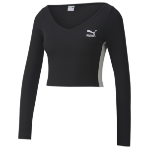 PUMA Womens PUMA Classics Ribbed Long Sleeve Cropped Top - Womens Puma Black Size XL