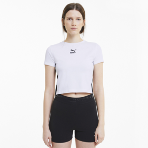 PUMA Womens PUMA Fitted Crop Top - Womens White/Black Size XS