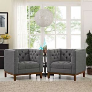 Panache Living Room Set Upholstered Fabric Set of 2 in Gray