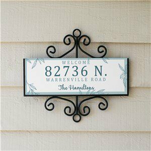 Personalized Address Sign Welcome Leaves Signature Horizontal