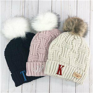 Personalized Initial Cable Knit Plush Hat