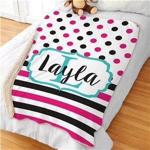 Personalized Polka Dot Stripe Sherpa