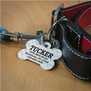 Personalized Silver Chevron Dog Bone Tag