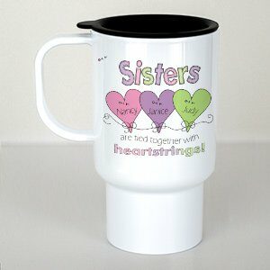 Personalized Sisters Heartstrings Travel Mug