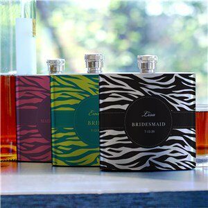 Personalized Zebra Bridal Party Flask