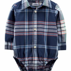 Plaid Poplin Button-Front Bodysuit