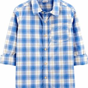 Plaid Poplin Button-Front Shirt