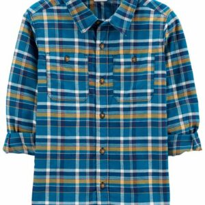 Plaid Twill Button-Front Shirt