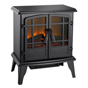 Pleasant Hearth SES-41-10 Electric 20 Inch Wood Stove Heater with Tempered Safety Glass Doors Matte Black Stove Free Standing Electric