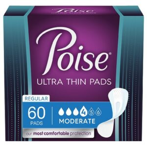 Poise Incontinence Pads, Moderate Absorbency, Regular Length - 60.0 ea