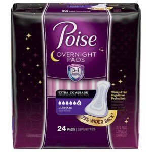 Poise Overnight Incontinence Pads, Ultimate Absorbency, Extra Coverage - 24.0 ct