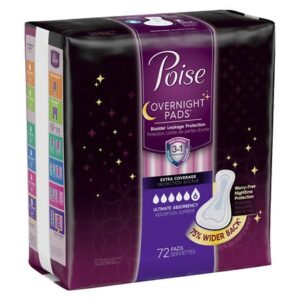 Poise Overnight Incontinence Pads, Ultimate Absorbency, Extra Coverage - 72.0 ea
