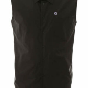 RAF SIMONS SLEEVELESS SHIRT WITH LOGO EMBROIDERY 46 Black Cotton