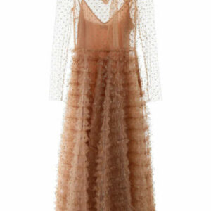 RED VALENTINO RUFFLED TULLE DRESS WITH GLITTER POLKA DOTS 40 Beige