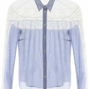 RED VALENTINO SHIRT WITH LACE AND PLUMETIS INSERT 38 Light blue, White Cotton, Silk