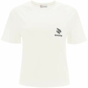 RED VALENTINO T-SHIRT WITH CLOVER EMBROIDERY XS White, Black Cotton