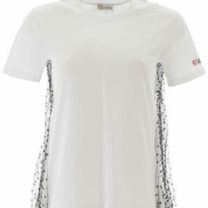 RED VALENTINO T-SHIRT WITH PLUMETIS TULLE XS White, Black Cotton