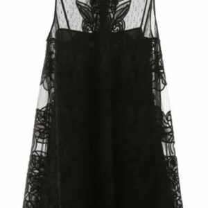 RED VALENTINO TULLE MINI DRESS WITH FLORAL EMBROIDERY 42 Black