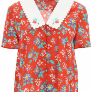 RIXO LONDON FLORA SHIRT XS Red Silk