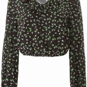 RIXO LONDON FLORAL PRINT KYM BLOUSE L Black, Pink, Green