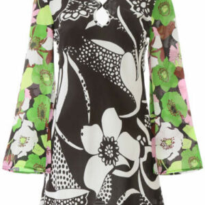 RIXO LONDON JULIE MINI DRESS M Black, Green, Pink Silk