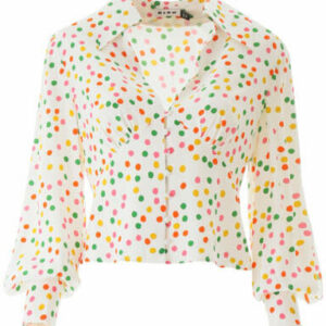 RIXO LONDON POLKA DOT DARIA BLOUSE S White, Green, Fuchsia