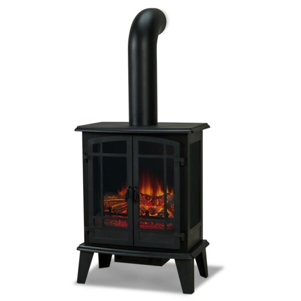 Real Flame 5020E Foster 4700 BTU / 1400W 25 Inch Wide Free Standing Vent Free Electric Stove Fireplace with Faux Chimney Black Stove Free Standing