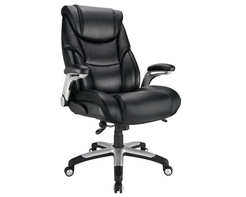 Realspace Torval Big And Tall Bonded Leather High-Back Sporty Chair, Black/Silver