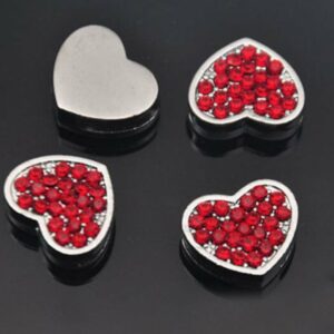 Red Pave Heart Silver Charms