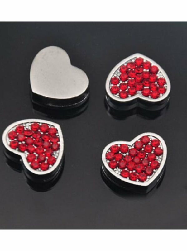 Red Pave Heart Silver Charms