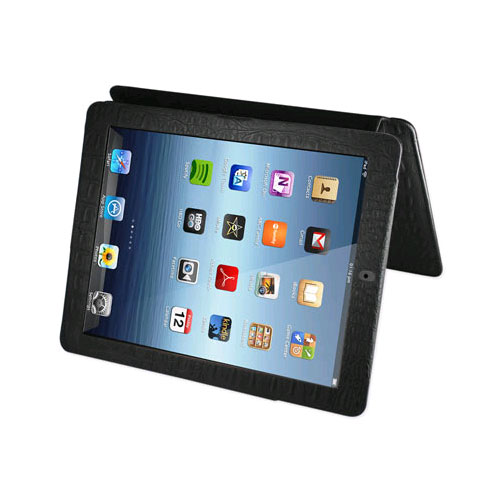 Reiko - Fitting Case with Small Pocket for Apple iPad 3 - Crocodile Black