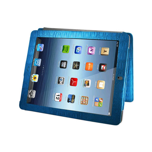 Reiko - Fitting Case with Small Pocket for Apple iPad 3 - Crocodile Blue