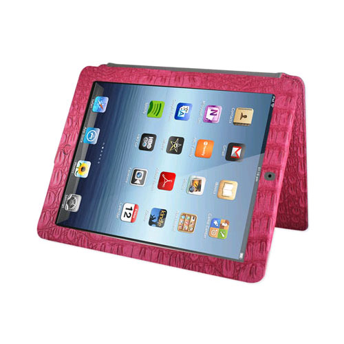 Reiko - Fitting Case with Small Pocket for Apple iPad 3 - Crocodile Hot Pink