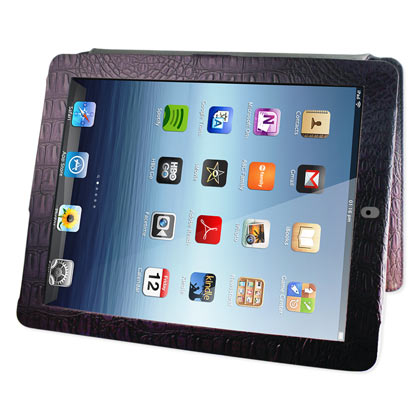 Reiko - Fitting Case with Small Pocket for Apple iPad 3 - Crocodile Purple