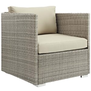 Repose Sunbrella® Fabric Outdoor Patio Armchair in Light Gray Beige