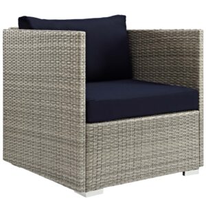 Repose Sunbrella® Fabric Outdoor Patio Armchair in Light Gray Navy