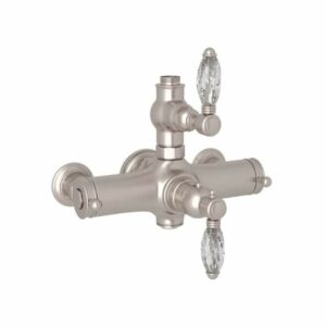 Rohl A4917LC Country Bath Exposed Thermostatic Shower Valve Trim (Trim Only) with Crystal Lever Handles Satin Nickel Showers Valve Trim Only