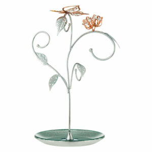 Rose Gold & Chrome Plated Jewelry Stand Elegant Floral & Butterfly Des