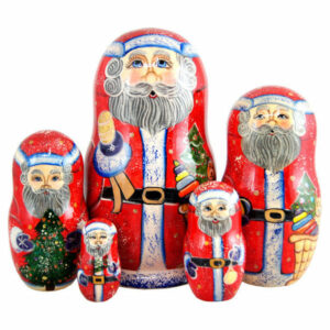 Russian 5 Piece Bell Ring Santa Nested Doll Set