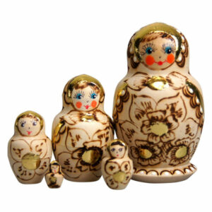 Russian 5 Piece Gold Floral Nested Doll Set