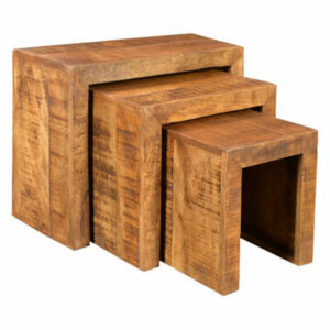 Rustic 3-Piece Nesting Table Side Table Solid Mango Wood Living Room F