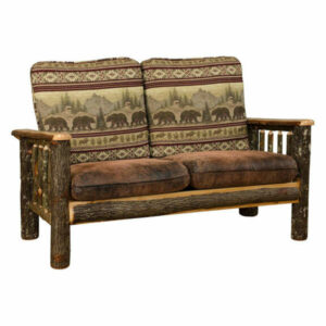 Rustic Hickory Living Room Love Seat, Golden Fabric