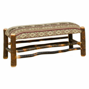 Rustic Hickory Living Room Upholstered Bench, Bear Mountain