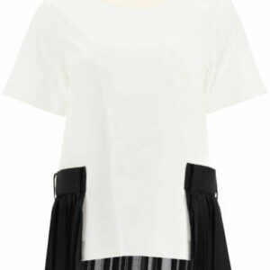 SACAI TOP WITH PLEATED INSERTS 1 White, Black, Beige Cotton