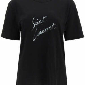 SAINT LAURENT BOYFRIEND SIGNATURE T-SHIRT M Black, Grey Cotton