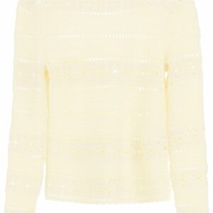 SAINT LAURENT CROCHET SWEATER S Beige, White Cotton