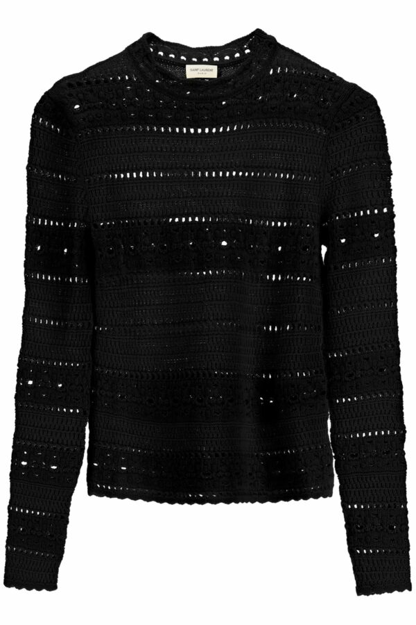 SAINT LAURENT CROCHET SWEATER S Black Cotton