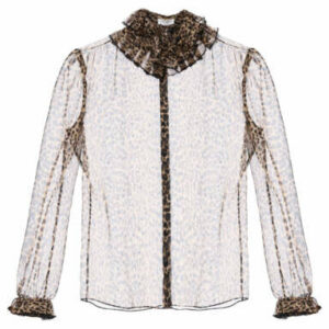 SAINT LAURENT LEOPARD PRINT SILK SHIRT 38 Beige, Black Silk